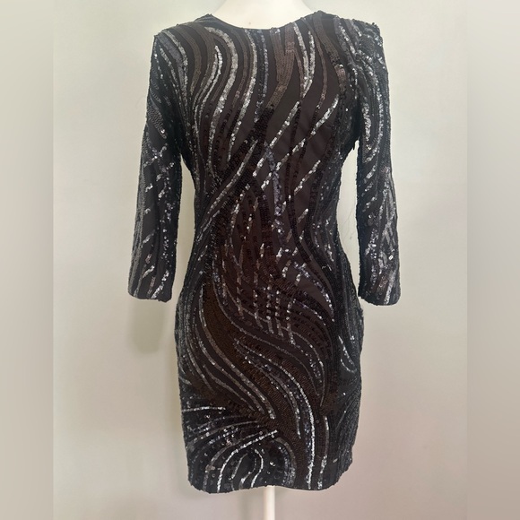 Espress Black Sequin Bodycon Cocktail Party Mini Dress Women’s Size 4 - Picture 1 of 8